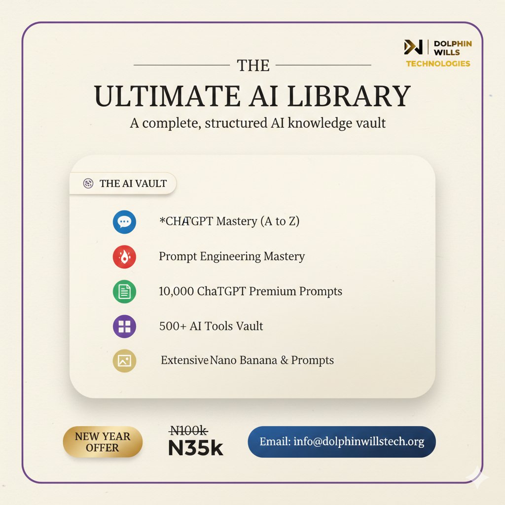 will2lead's tweet photo. Ready to 10x your productivity? 🚀

Meet The Ultimate AI Library by Dolphin Wills Technologies. A complete, structured AI knowledge vault for creators and professionals.

Don't sleep on this. Grab your access now! 👇 📧 Email: info@dolphinwillstech.org https://t.co/4Hmzdop5nQ