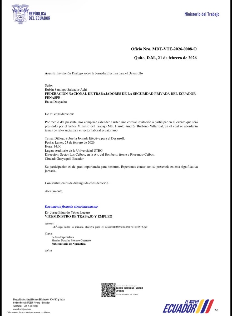 🔴🔴🔴
64 años d la Seg privada en🇪🇨, los #Guardias hemos venido cumpliendo horarios y jornadas especiales d trabajo, recibiendo salarios d miseria x cálculo a CONVENIENCIA d pésimas empresas incumpliendo Ley
👉Asistiremos “diálogo”  <a href="/MinTrabajoEc/">Ministerio del Trabajo Ecuador 🇪🇨</a>  <a href="/haburbano/">Harold Burbano</a> 
<a href="/CUToficial_ec/">Central Unitaria de Trabajadores del Ecuador CUT</a>