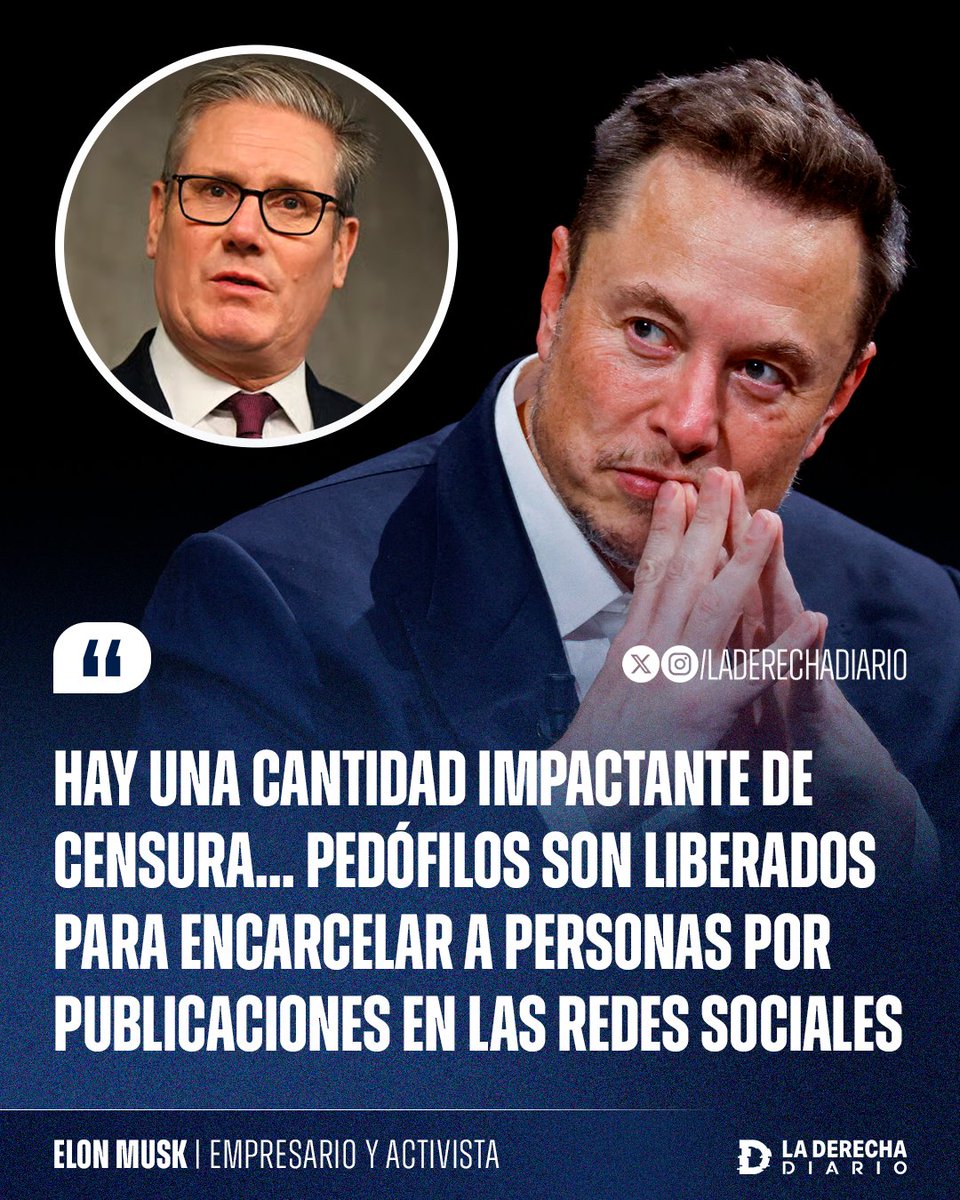 🚨🇺🇸🇬🇧 | El CEO de X, Elon Musk, explotó contra el gobierno progresista de Keir Starmer en Reino Unido: "Hay una cantidad impactante de censura... pedófilos son liberados para encarcelar a personas por publicaciones en las redes sociales".