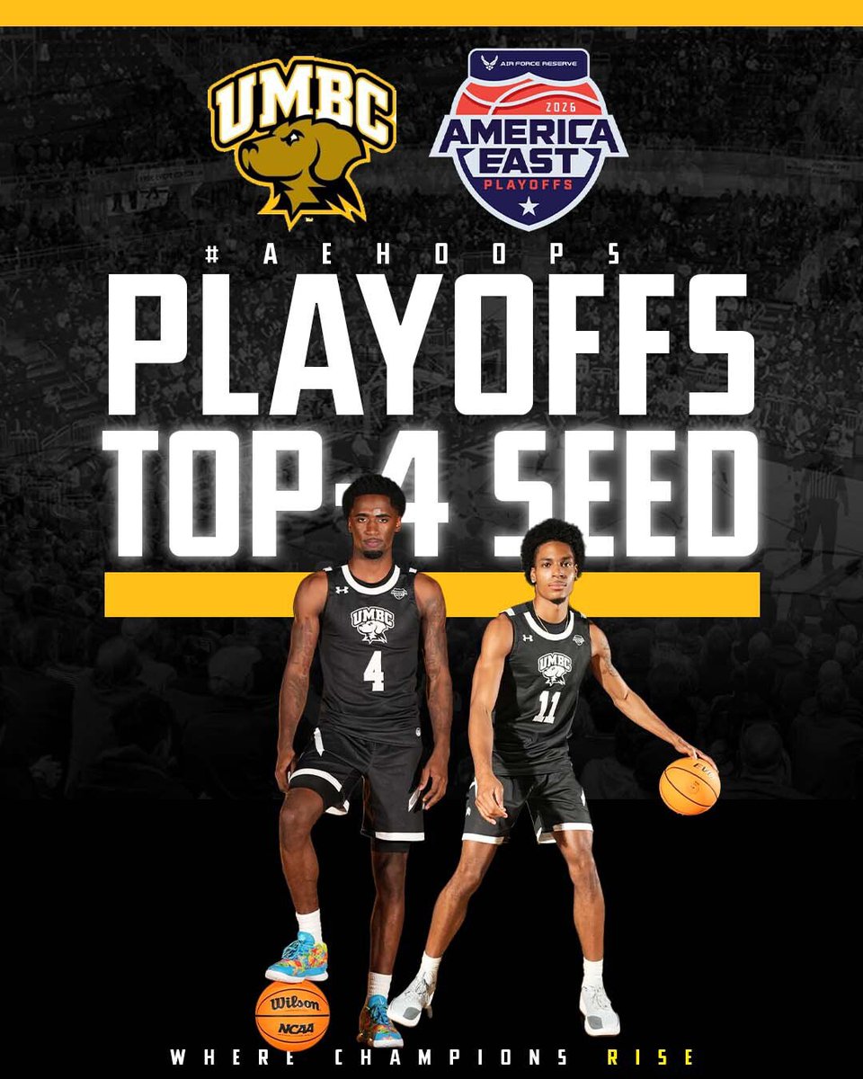 The first men's team to clinch a top-4 seed for the Air Force Reserve #AEPlayoffs is <a href="/UMBC_MBB/">UMBC Men's Basketball</a>! Riding 6-game win streak and sitting in 1st place in the #AEHoops standings, the Retrievers will host a playoff game for the first time since 2023!