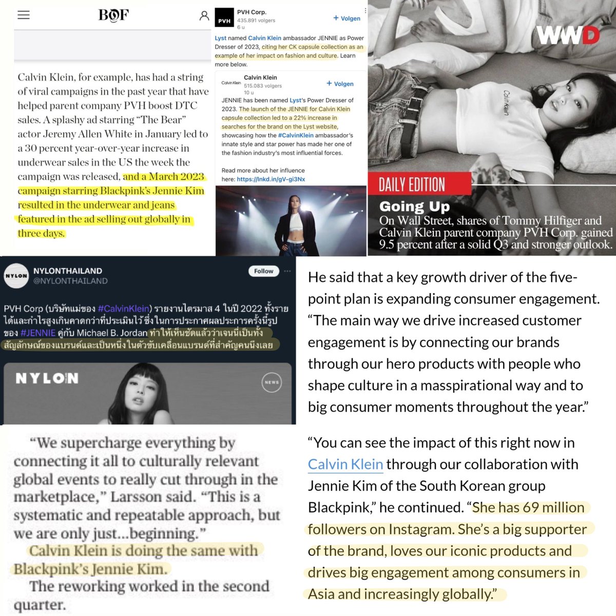 "แล้วจะจ้างทำไม" นี่เจนนี่นะคะ เป็น GBA ของ CK ทางแบรนด์พูดเองว่าเจนนี่เป็นคนที่มี Followers เยอะตอนจีบใหม่ ๆ ตอนนั้นคนตาม 69 ล้าน ตอนนี้ 89 ล้าน แกคิดว่ามูลค่าการลงโพสต์ของเจนนี่อยู่ที่เท่าไรคะตอนนี้

"and she drives big engagement among consumers in Asia and increasingly