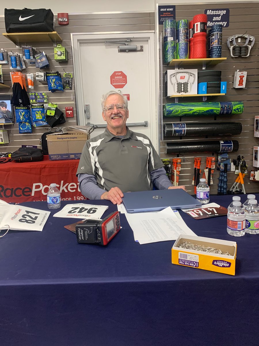 Packet pickup for the Hawk Indoor Marathon. The race stars at 8 am Sunday at Thomas Jefferson Community Center.