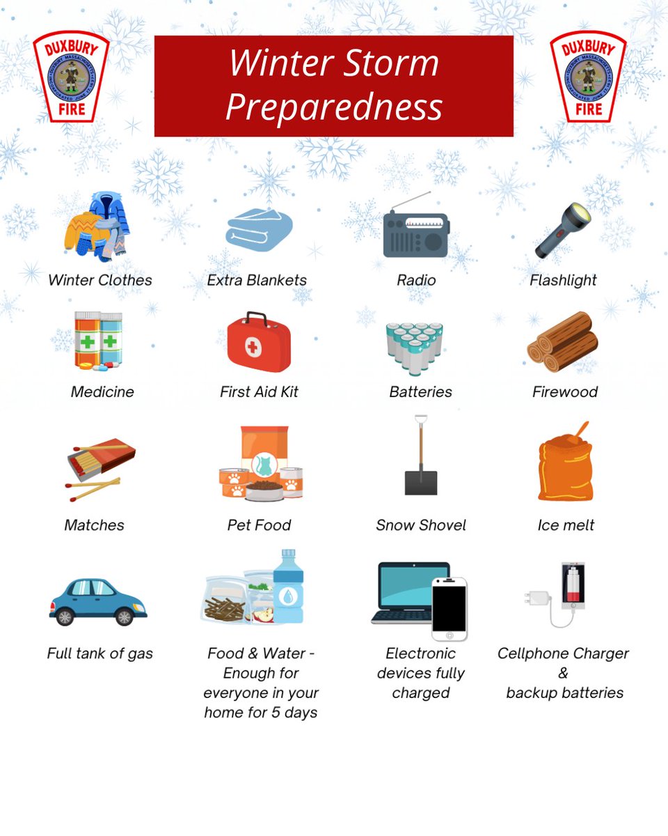 DXFD_PIO's tweet image. To prepare for the upcoming storm, make sure you have these items on hand to keep your family safe.
⁠
#DXFD #winterstormpreparedness #winterstorm #stormprep #stormpreparedness #preparedness #snowstorm