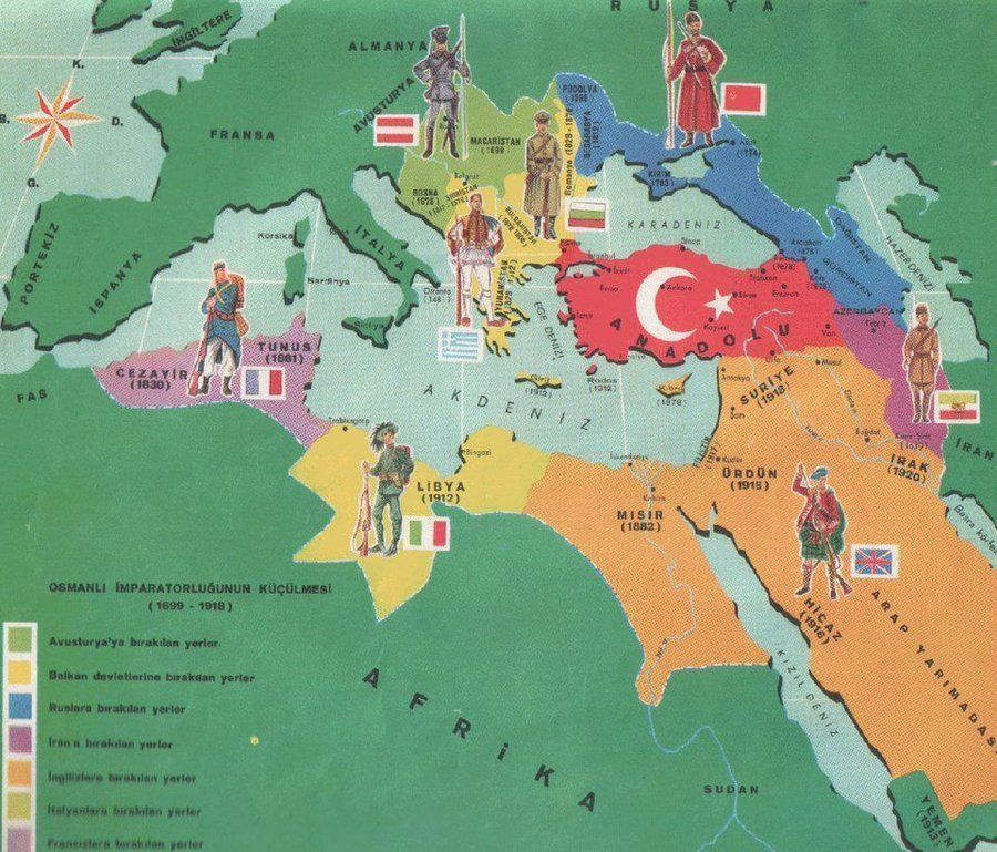 This vintage #map shows the territorial losses of the Ottoman Empire between 1699 and 1918. An interesting way of displaying #history. Source: buff.ly/2G3zX7v