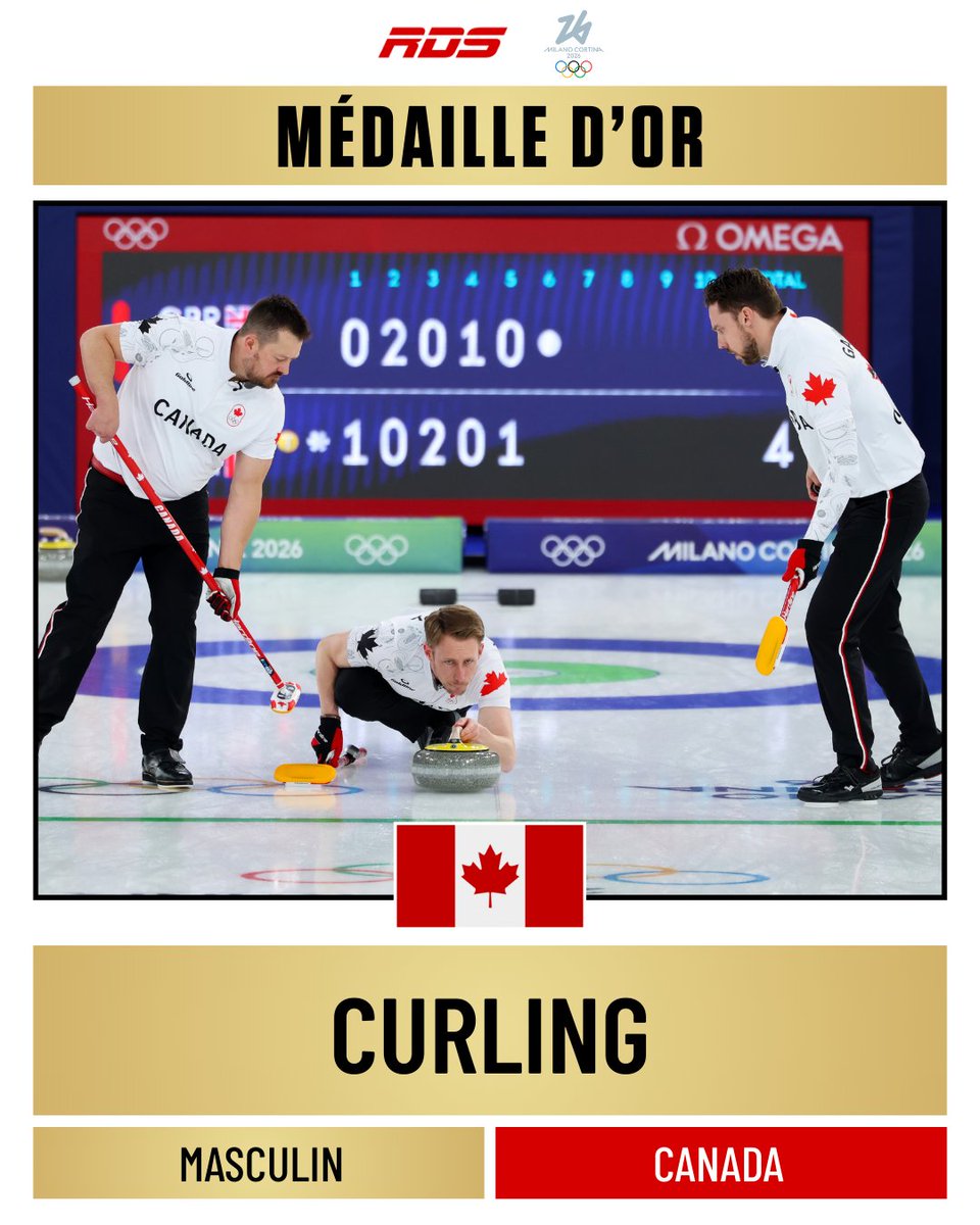 ALERTE MÉDAILLE!!! 🥇
Brad Jacobs, Ben Hebert, Marc Kennedy, Tyler Tardi et Brett Gallant remportent la médaille d'or en curling masculin!!! 🇨🇦

#MilanoCortina2026