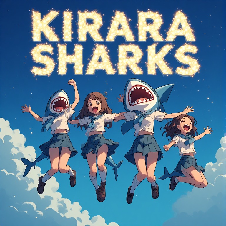 これはわたしがごはん食べながら生成したきららシャークの映画ポスターです