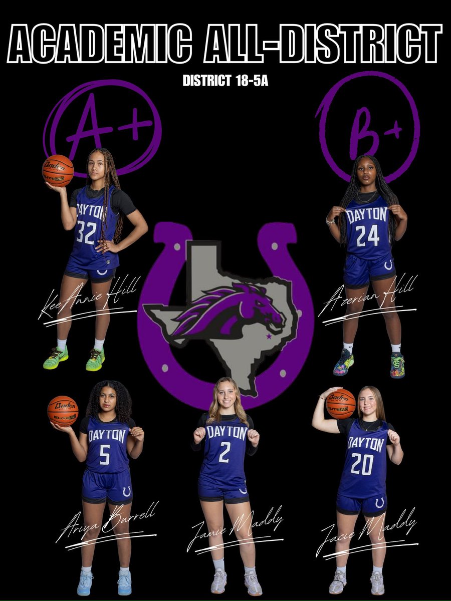Dayton_GBB's tweet photo. Congratulations to the 2025–2026 Lady Broncos on earning Academic All-District! 

KeeAnnie Hill (SO) 📚
 
Jamie Maddy (SR) 📚

A’zerian Fields (SO) 📚 

Ariya Burrell (FR) 📚

Jacie Maddy (FR) 📚

#BroncoNation🏀🐎 #HWPO https://t.co/gI08TJrckE