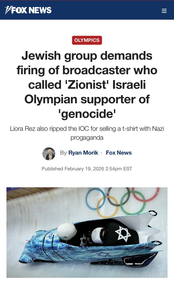 StopAntisemitism demands the firing of Swiss broadcaster Stefan Renna after he called “Zionist” Israeli Olympian AJ Edelman a supporter of “genocide” during the Israeli bobsled’s run during the #Olympics2026. 

“It's almost like Al Jazeera broadcasting versus a European TV