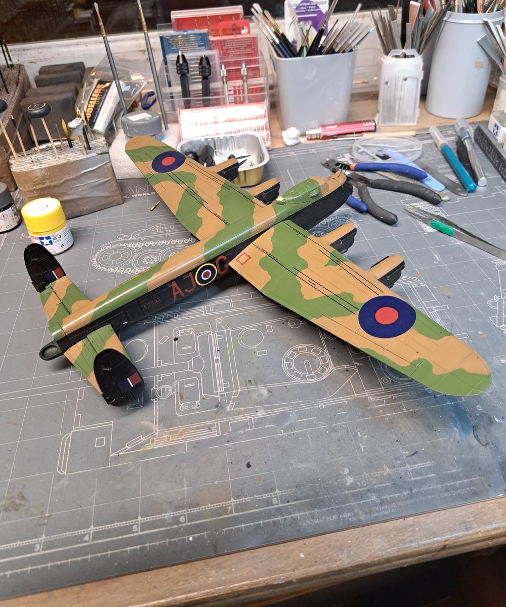 fudge_67's tweet photo. #JFFCancerResearch
@Airfix Avro Lancaster BIII (special) update;
Decals done maybe another application of #microset required, will see tomorrow after they settle overnight. Another clearcoat to seal in then some panel line wash before a flat coat. Overall pretty pleasedπππ https://t.co/jtoTESyRWR