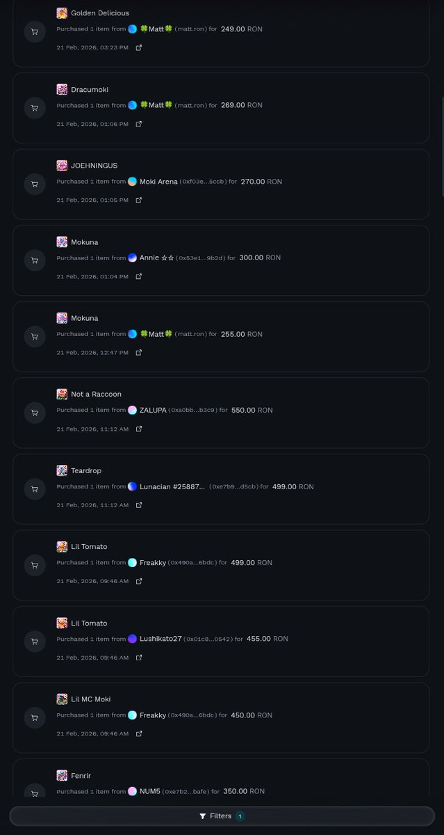 iorizoelzl bought 11 Legendary Cards few hours ago for 4,146 $Ron ($474.19)