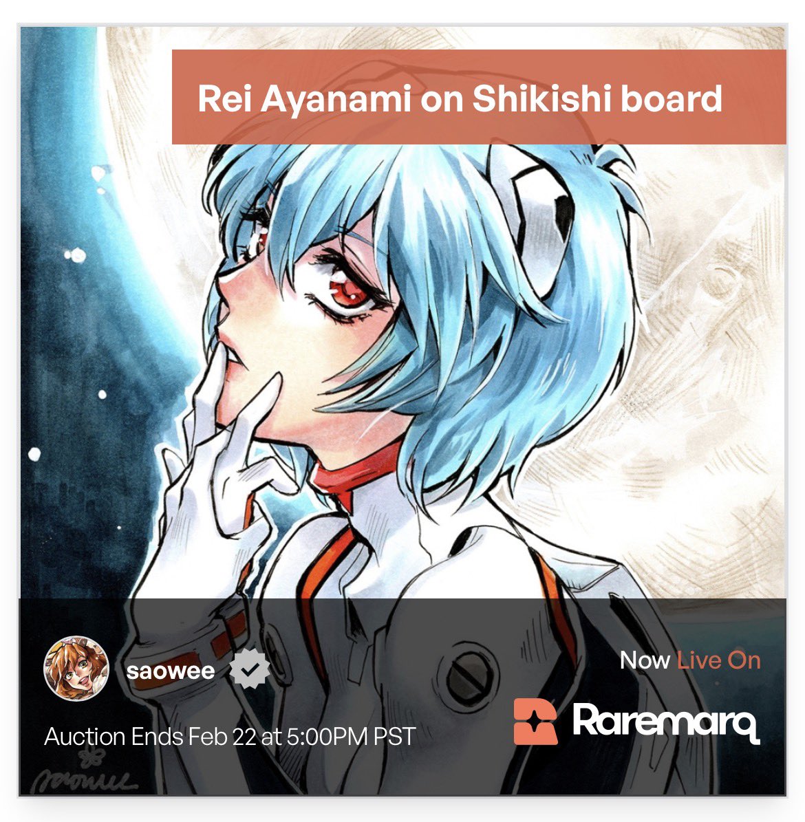 raremarq's tweet photo. We’ve got another incredible piece ending tomorrow! This one by the amazing @_saowee features Rei Ayanami from the iconic Neon Genesis Evangelion franchise. Be sure to place your bids before she’s gone!
https://t.co/cTAEOjpPa4
#saowee #reiayanami #evangelion #originalart https://t.co/bo1RbqpkTb
