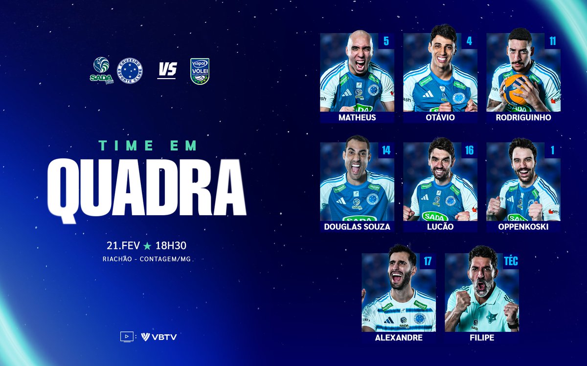 Sada Cruzeiro em quadra para mais uma partida da Superliga! Se liga no time que começa jogando!