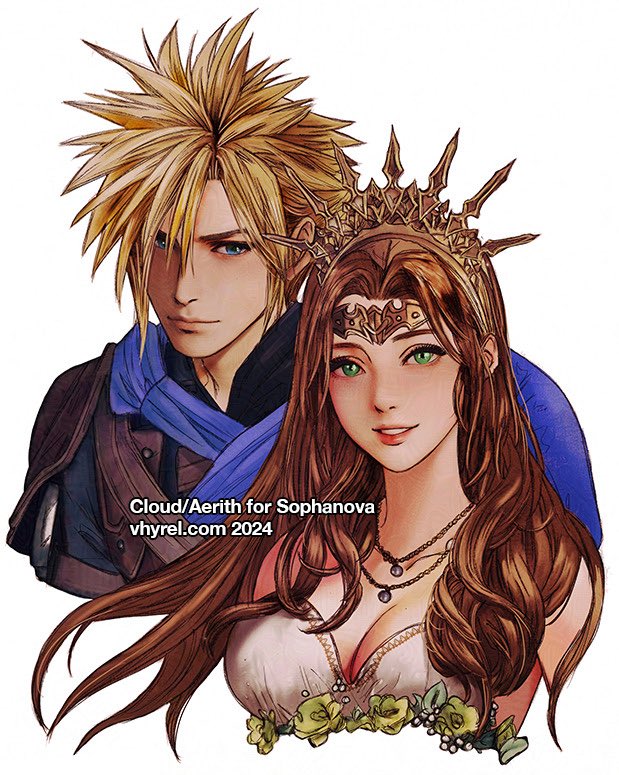 Cloud/Aerith commission work. Pencils + PS colours. [2024]. #FFVII #FF7. Shop: vhyrel.com