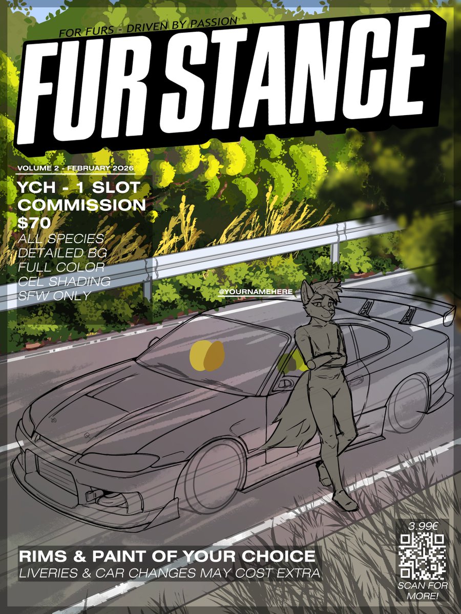 NaxyFox's tweet photo. YCH Furstance: vol 2 - Silvia S15
-1 slot
-SFW only
-all species
-detailed bg
-70$ Paypal
Rims &amp; paint of your choice
(Background is still wip)

DM me on tg/discord to reserve (@naxyfox)
Reposts appreciated

#furry #art #furryart #digitalart #digitalpainting #carart https://t.co/wBWAXr4UKC