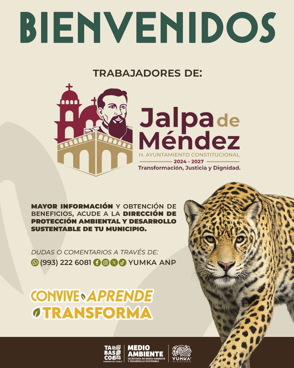 ¡Bienvenidos, trabajadores del Ayuntamiento de Jalpa de Méndez! 🤝

En YUMKA’ tienen un espacio abierto para disfrutar de la naturaleza, el esparcimiento familiar y sumarse a la educación para la conservación.
#Yumka #Convive #Aprende #Transforma
