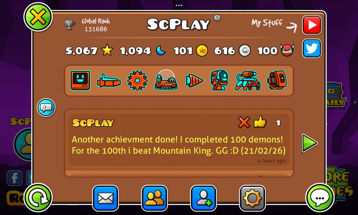 scplayofficial's tweet photo. I demon slayered 100 demons in GD! :D https://t.co/gar23ahtm3