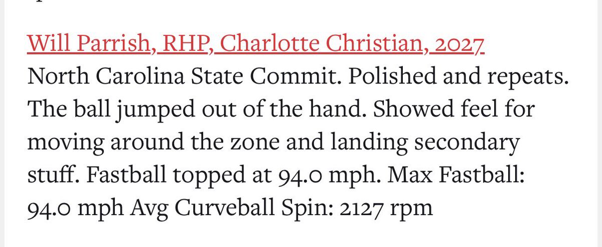 WillParrish18's tweet photo. Thank you @PrepBaseballNC 
@CHRISTIANBSBALL @cltbsblacademy @X2_Baseball @Sean__Thomas22 @LukeHagerty @ClintChrysler https://t.co/wfZ9PnJQ6Q