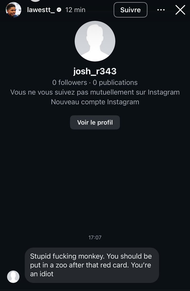 ActuFoot_'s tweet image. Wesley Fofana 🇫🇷 partage en story les insultes racistes reçues après son carton rouge reçu aujourd’hui. 🤮🤢

2026.
On a les pseudos, les preuves.
Il faut agir.