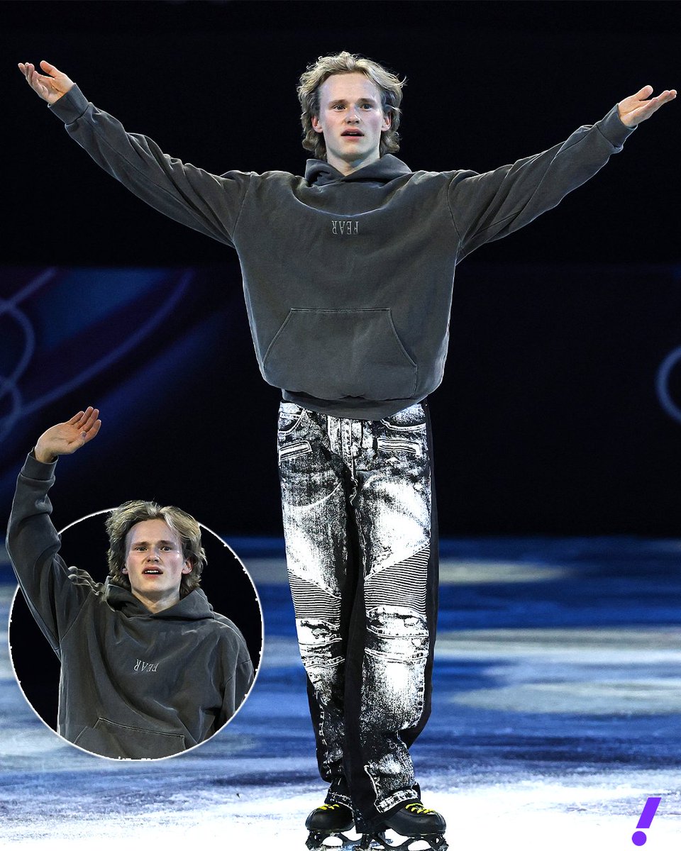 Ilia Malinin wore a hoodie with "fear" written upside down during his final performance of the #WinterOlympics🫶