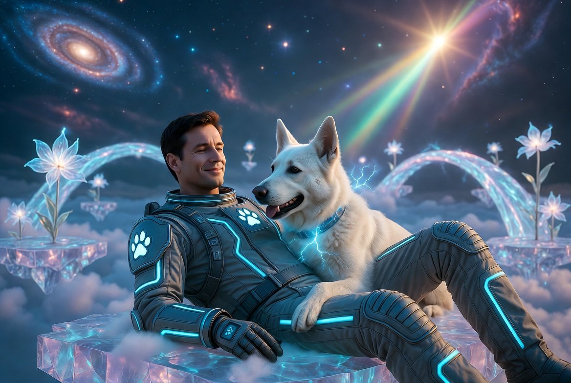 Garden
Lying back on a floating crystal star-gazing platform with my Alpha <a href="/SMiR123451/">SmiR 9 ⚡️</a>…
My pure white fluffy coat glowing softly, head on his chest, lightning collar on gentle mode. Glowing energy flowers pulsing in soft aurora colors all around us, lightning orbs drifting like
