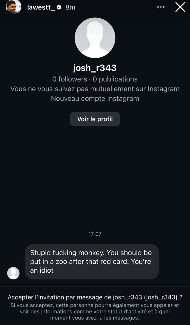 Tunnykvng's tweet photo. People sending Fofana racist messages on IG, absolutely disgusting https://t.co/agcxhljZtD