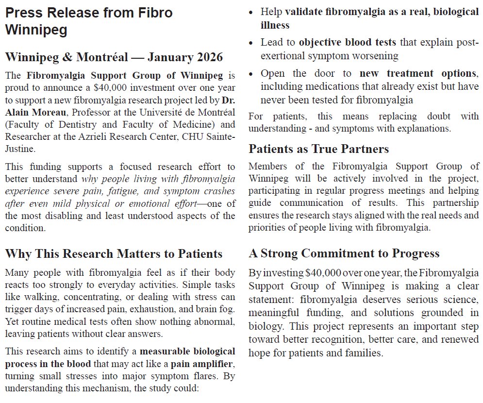 TomKindlon's tweet image. Well done to the Fibromyalgia Support Group of Winnipeg for its donation of $40,000 to new research project led by Dr Alain Moreau 👏

Would be great to see more money being raised privately for fibromyalgia research

fmswinnipeg.com/events-fundrai… 

#Fibromyalgia #Fibro