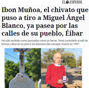 Este tipo no apretó el gatillo contra Miguel Ángel pero jugó el papel más vil y cobarde: el de chivato. 

Exconcejal de Batasuna en Éibar, le controló y llamó al comando Donosti para asesinarlo.

El chivato ya está en la calle y homenajeado. Un joven de 29 años en su tumba. Asco.