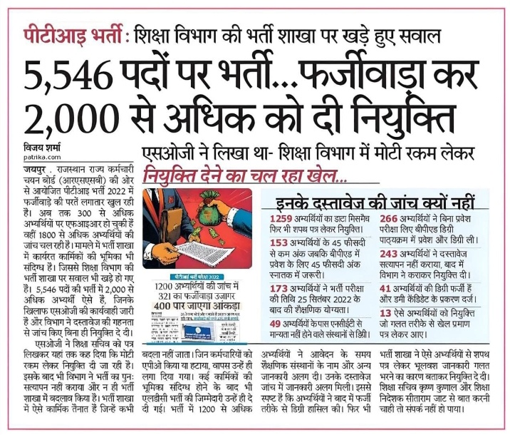 Ravinder_Nohar's tweet photo. #PTI2022 
OPJS University चूरू के 47 फर्जियों पर FIR दर्ज साथ में OPJS प्रशासन पर भी हुई FIR दर्ज
OPJS University के कुल 139 फर्जी जिसमें से कुछ को पहले किया जा चुका अपात्र कुछ पर पहले से दर्ज है FIR और बाकी पर आज हो गई मतलब 139 पूरे आज लपेटे में आए..
पहले JS Universityपर हुई थी https://t.co/wRBT4ttJXg