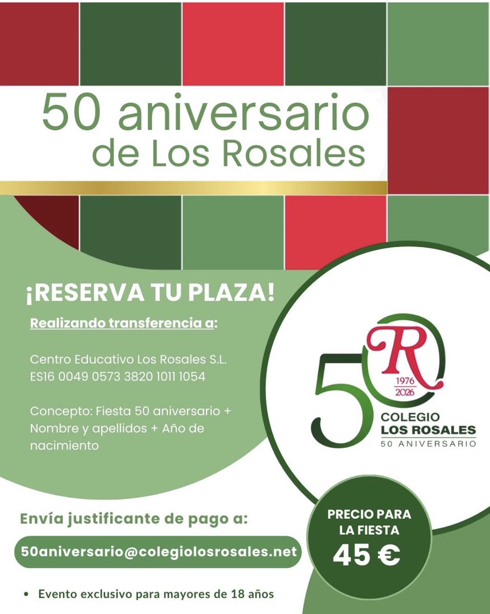 Va llegando la fecha tan esperada! Sábado 7 de Marzo! Celebración del 50 Aniversario del <a href="/CELosRosales/">Colegio Los Rosales</a> ¡Nos vemos!