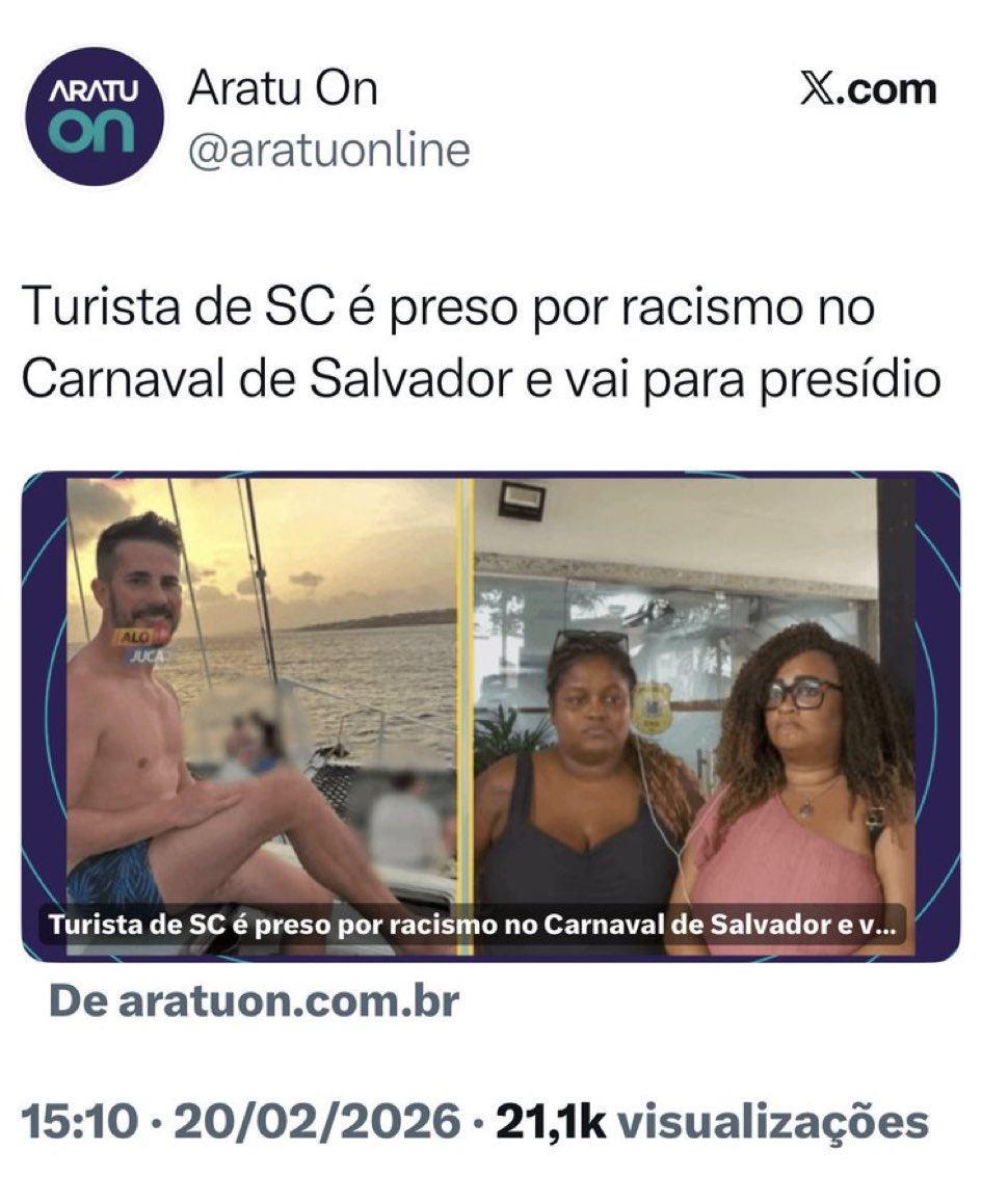 Se tem um presídio que odeia racista, é o Presídio de Mata Escura, em Salvador, pra onde esse catarinense vai.
Dizem que lá “ninguém é de ninguém”.