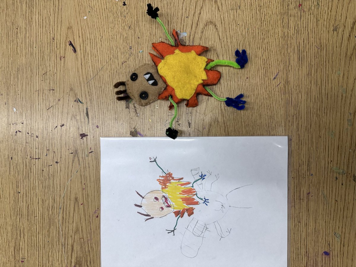 SaintRPh's tweet photo. My daughter is a high school art teacher. Recently she worked with the kindergarten art teacher and she had her kindergarteners draw monsters. My daughter had her high school students sew plushies of the kindergartners’ creations. https://t.co/ijdOu9fF60