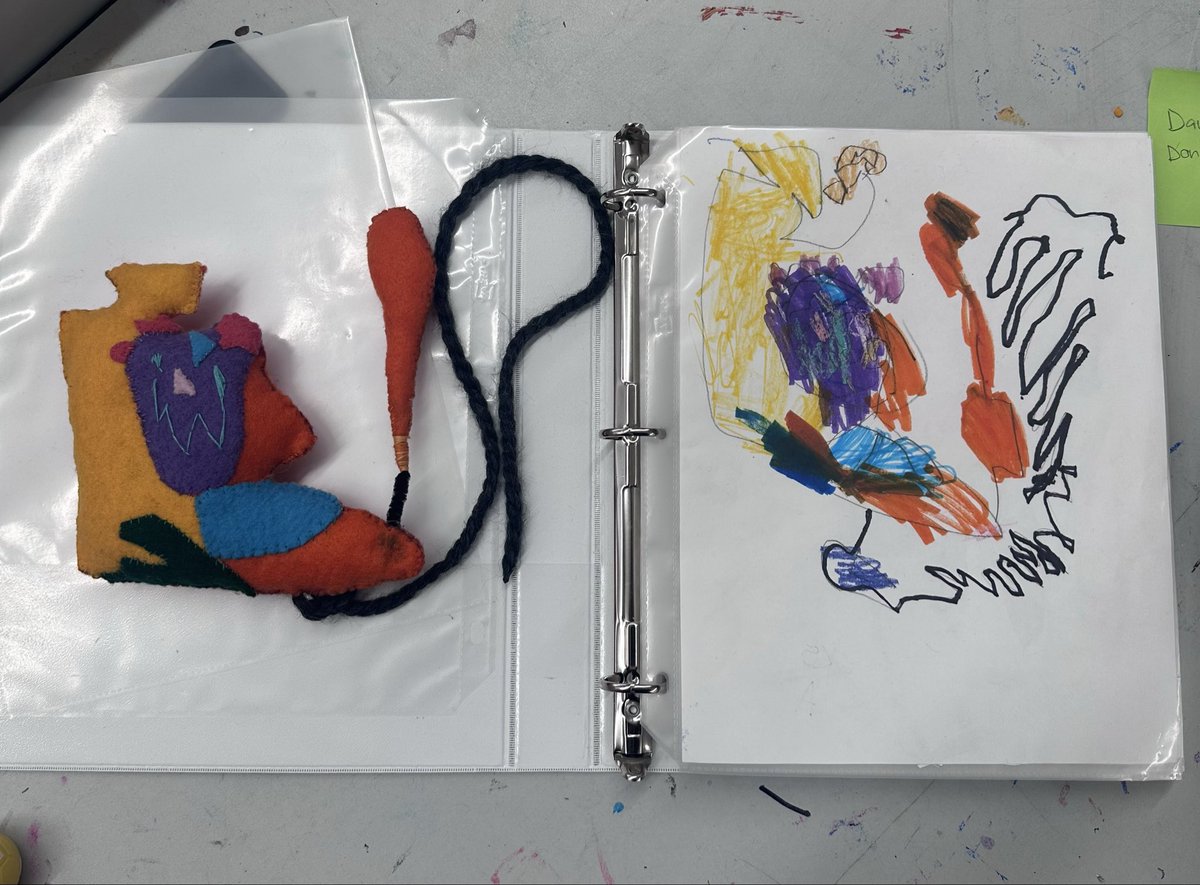 My daughter is a high school art teacher. Recently she worked with the kindergarten art teacher and she had her kindergarteners draw monsters. My daughter had her high school students sew plushies of the kindergartners’ creations.