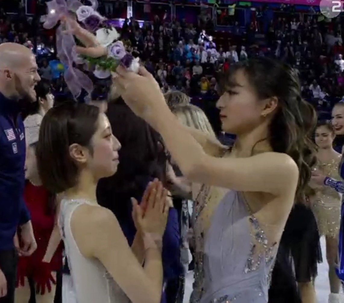 miurakihara's tweet photo. KAORI GIVING RIKU HER FLOWER CROWN 🥹🥹🥹 

#Olympics2026 https://t.co/uZfu13ys25