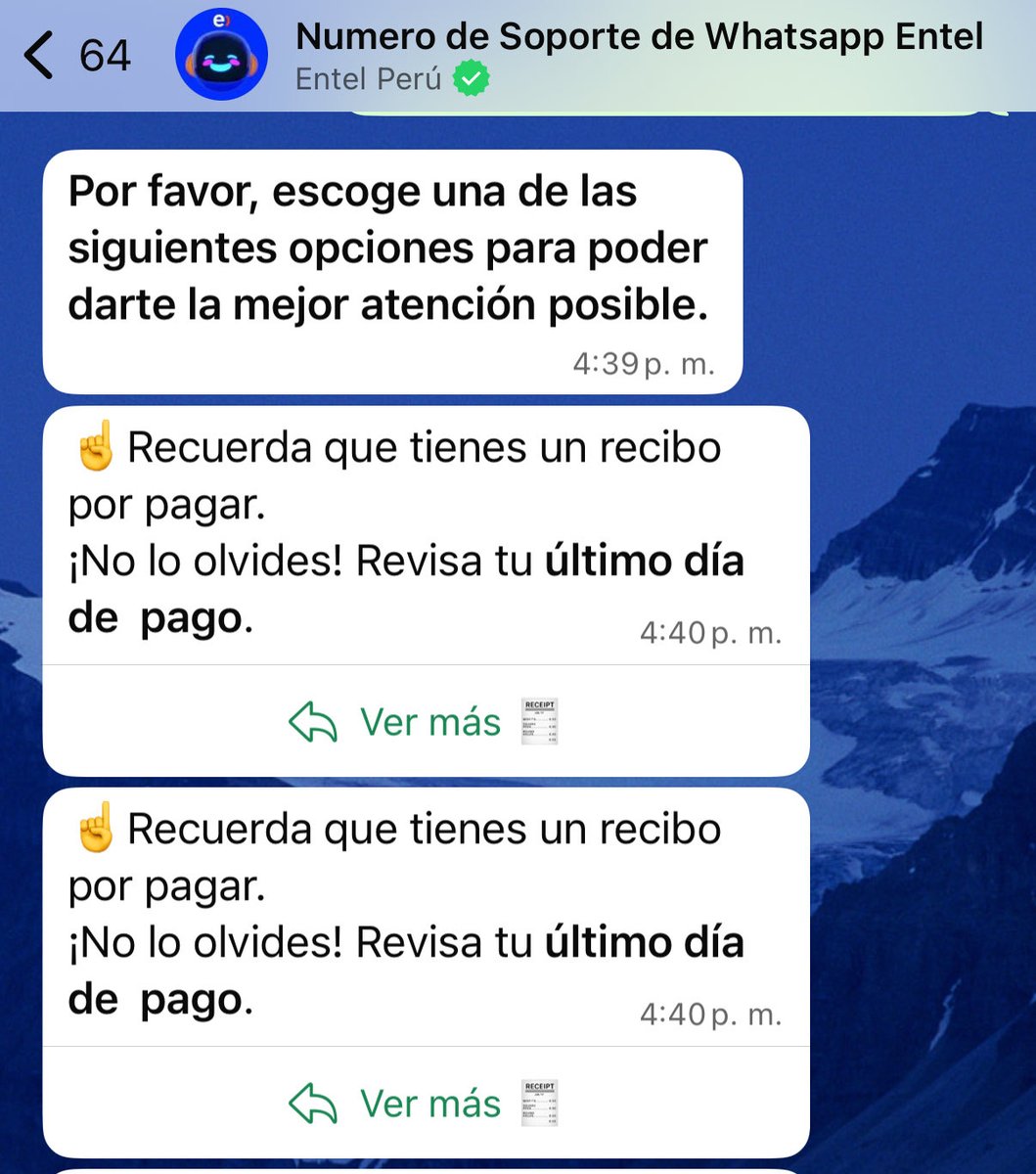 hupito's tweet photo. @EntelPeru @IndecopiOficial @OSIPTEL Ingreso a su soporte en whasap y lo
Primero q sale es el cobro .. señores @OSIPTEL @IndecopiOficial que procedimientos debo seguir ? https://t.co/4pIEi7OtgM