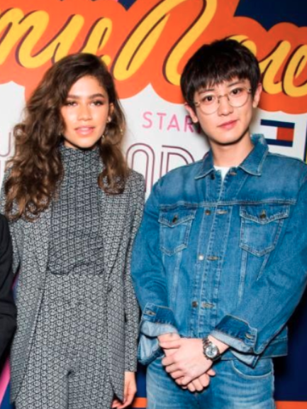 EXO's Chanyeol and Zendaya at the Tommy Hilfiger Fashion Show, 2019.