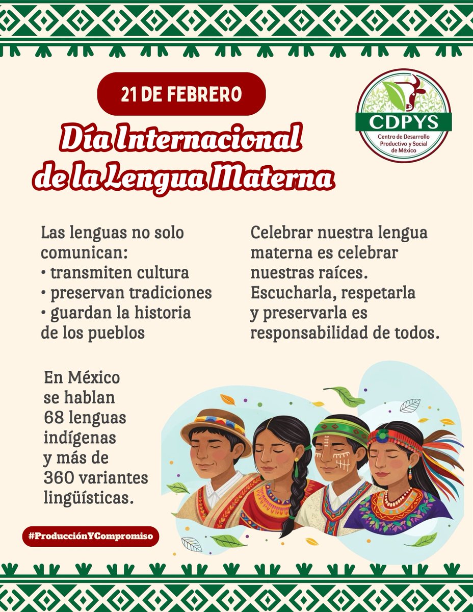 cdpysMex's tweet photo. Proclamado por la UNESCO, este día nos recuerda que la diversidad lingüística es clave para la inclusión y el desarrollo social. #ProducciónYCompromiso https://t.co/H3fROVWmVh