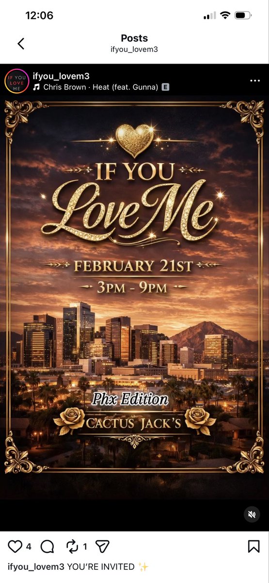 ARIZONA WE BACKKKK!!!!
“❤️IF YOU LOVE ME ❤️” TRUE R&amp;B and SLOW JAM experience! 
SATURDAY FEBRUARY 21, 2026
TIME: 3pm-8pm

CACTUS JACK BAR &amp; GRILLE
4747 E Elliot Rd
Phoenix, AZ 85044

FREE TICKET &amp; TABLE linktr.ee/marquisdiamond
TIX AVAILABLE NOW
#Arizona #Phoenix #CactusJackPhx
