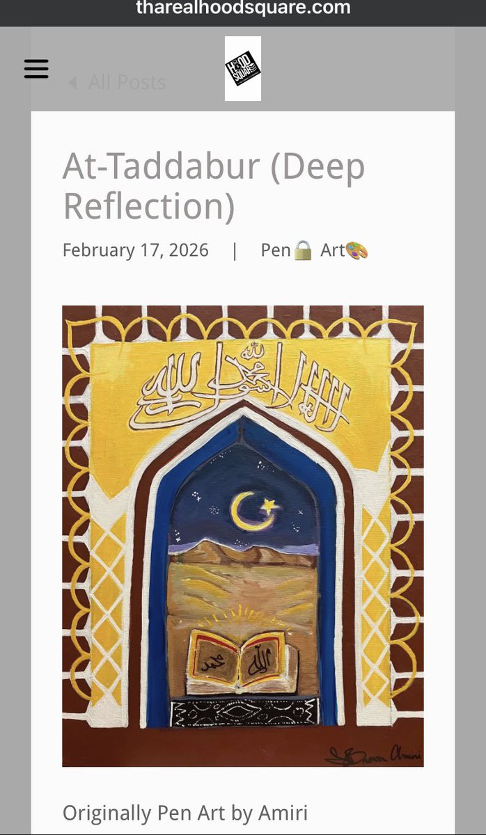 CEOHoodSquare's tweet photo. 🌙 Ramadan Mubarak

New Pen Art feature:
At-Taddabur (Deep Reflection)

A reminder that this month is about more than fasting — it’s about deep reflection.

Read: https://t.co/1ivwBtGSwn

#Ramadan #AtTaddabur #Reflection #PenArt https://t.co/NWNZvTEsO0