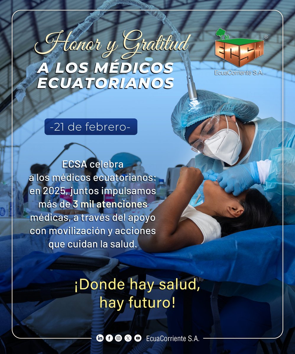 ECSA felicita la labor de los médicos ecuatorianos, que contribuye a acercar los servicios de salud a las comunidades de la zona de influencia de la mina Mirador, gracias al apoyo con movilización para el programa Brigadas Comunitarias. 2025 más de 3 mil atenciones médicas.