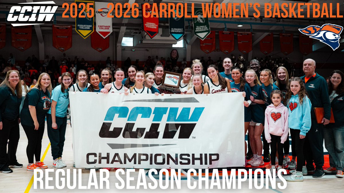 pio_athletics's tweet photo. CONFERENCE. CHAMPS.

With their win over Carthage, @carrollu_wbb takes the regular season crown with their tiebreaker over Illinois Wesleyan and will be the 1-seed in the CCIW tournament!

Congratulations to the entire team on this incredible accomplishment!

#GoPios #CCIW https://t.co/r5keESQXFu
