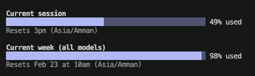 2% left, 2 days till reset..
I guess I'm taking 2 day off!