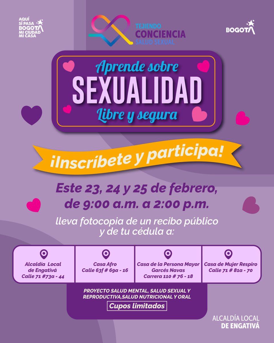 Informarse, hablar sin tabúes y tomar decisiones conscientes también es autocuidado.✨

Abrimos este espacio para hablar, aprender y resolver dudas sobre la sexualidad.

📅¿Quieres participar? Inscríbete del 23 al 25 de febrero presencialmente en nuestras instalaciones.