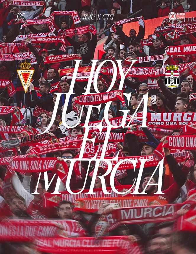 ❤️ 𝑯𝑶𝒀 𝑱𝑼𝑬𝑮𝑨 𝑬𝑳 𝑴𝑼𝑹𝑪𝑰𝑨

👑 Día de '𝑬𝒍 𝑫𝒆𝒓𝒃𝒊 𝒆𝒏 𝒆𝒍 𝑹𝒆𝒊𝒏𝒐'

#RealMurciaCartagena