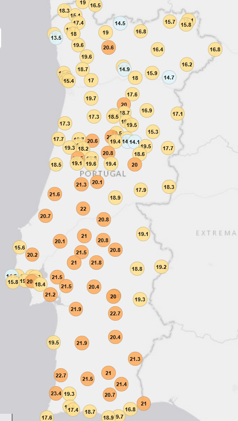bestweather_'s tweet photo. As temperaturas este sábado dia 21 superaram os 20 a 22ºC em muitos locais e nos próximos dias poderemos até ultrapassar os 25ºC em alguns locais isolados. As noites continuam frias devido ao ar mais seco com valores até abaixo dos 5ºC em alguns pontos. A chuva volta dia 25. https://t.co/zVzaAOMPVH