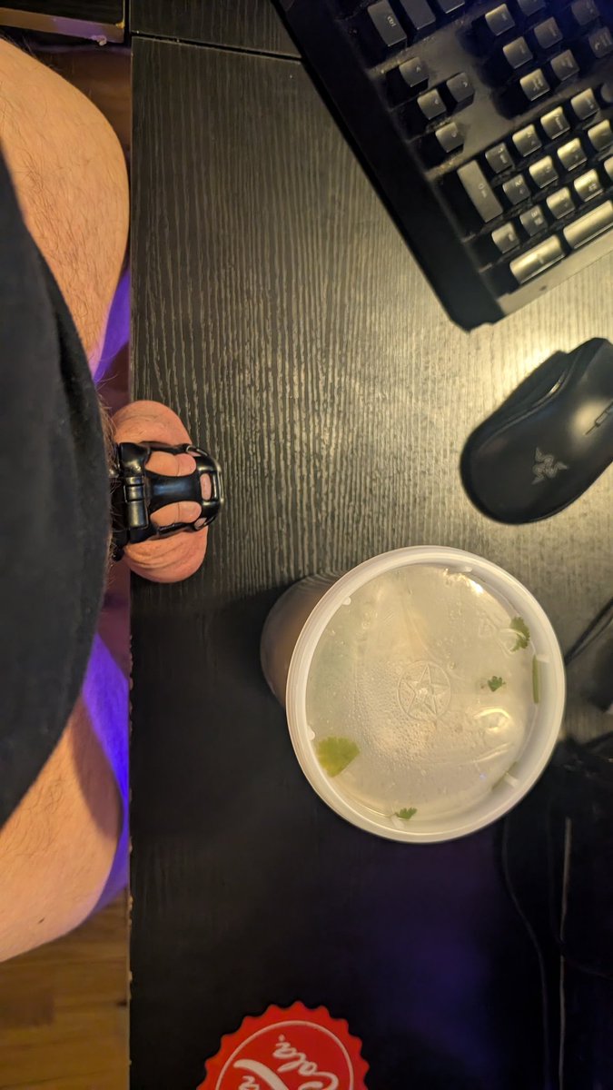 Two ways <a href="/PupHermes/">Pup Hermes 🐶 🖤🧡🪽</a> takes care of me. 1) chicken noodle soup when I'm unwell. 2) keeping me caged and uncummed. #TeamLocked #GayChastity