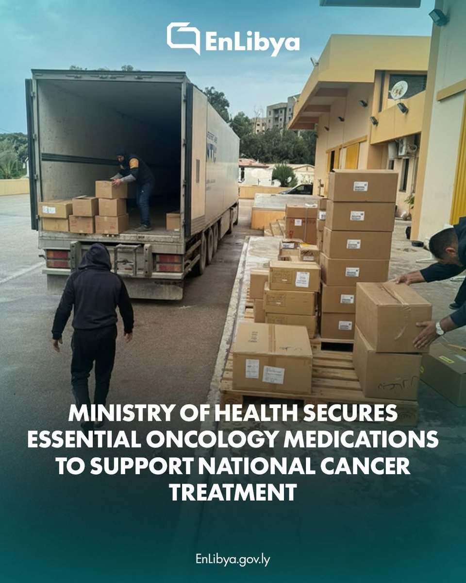 EnLibyaOfficial's tweet photo. Ministry of Health Secures Oncology Medications
The Ministry of Health received a shipment of essential oncology drugs, including Lucovorin 50mg and Imatinib 400mg, supplied by NORMAN Pharmaceutical, to support cancer treatment centres across Libya.
#En_Libya https://t.co/RXVUeyux8U