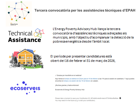 erilo59's tweet photo. Aquesta setmana hem participat en el webinar Energy Poverty Advisory Hub, per la detecció de la pobresa energètica al món rural (local).
Al mateix temps demanant la participació dels Ajuntaments i Consell Comarcal de la SELVA.
@Blanes.cat
@comarcaselva https://t.co/zr5NVJi2TM