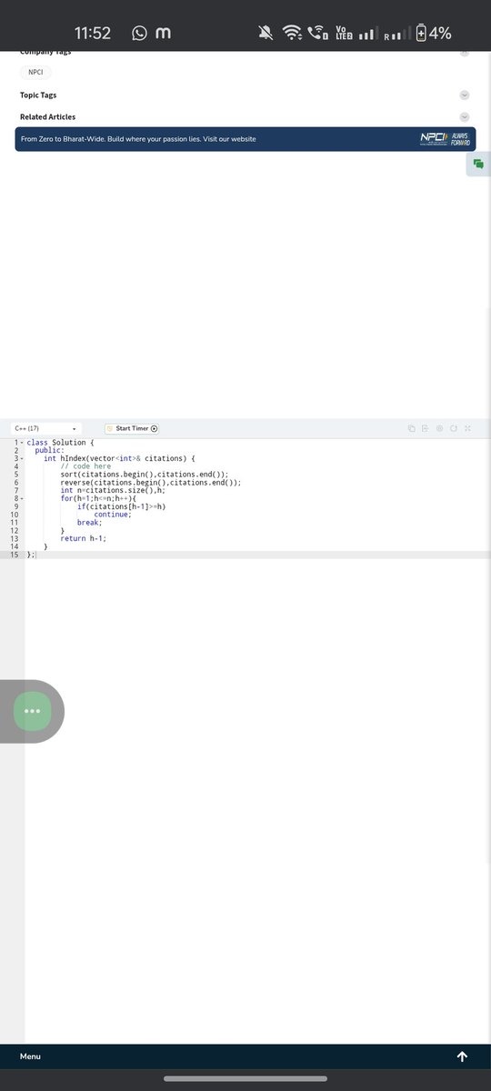 Durjaya__'s tweet photo. Day 6 of #geekstreak60 ✨
Solved: Find H-Index
Sorted thoughts. Clear logic.
Progress measured in consistency.
@GeeksforGeeks @NPCI_NPCI
#npci #DSA #CodingJourney #Consistency https://t.co/ixwYz6o45k