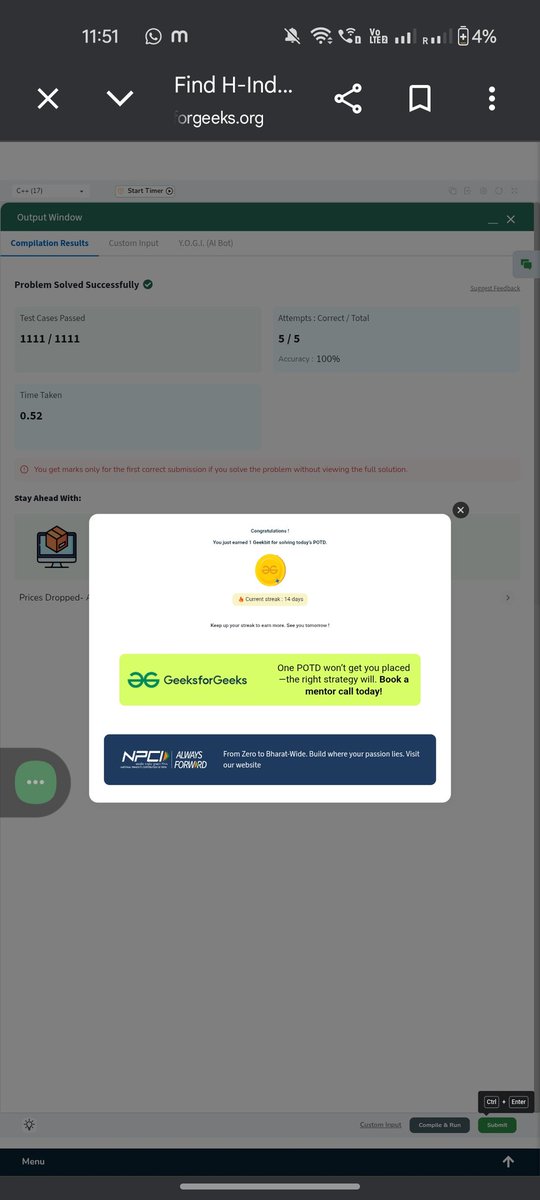 Durjaya__'s tweet photo. Day 6 of #geekstreak60 ✨
Solved: Find H-Index
Sorted thoughts. Clear logic.
Progress measured in consistency.
@GeeksforGeeks @NPCI_NPCI
#npci #DSA #CodingJourney #Consistency https://t.co/ixwYz6o45k