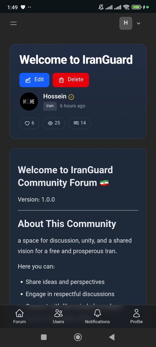 فردا برای وبسایت، یک آپدیت خوب میاد.

- اضافه شدن جستجو پست
- اضافه شدن فیلتر کردن پست بر اساس آپشن‌های مختلف
- اضافه شدن دنبال کردن ‌و بلاک کردن
- اضافه شدن کپی لینک برای ارسال در شبکات اجتماعی به صورت عمومی
- تنظیمات کامنت های پست
- و در نسخه های جدید، اضافه شدن چت آنلاین